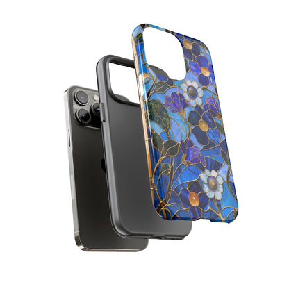 Blue Floral Stained Glass Gold Inlay Wild Flowers Phone Case