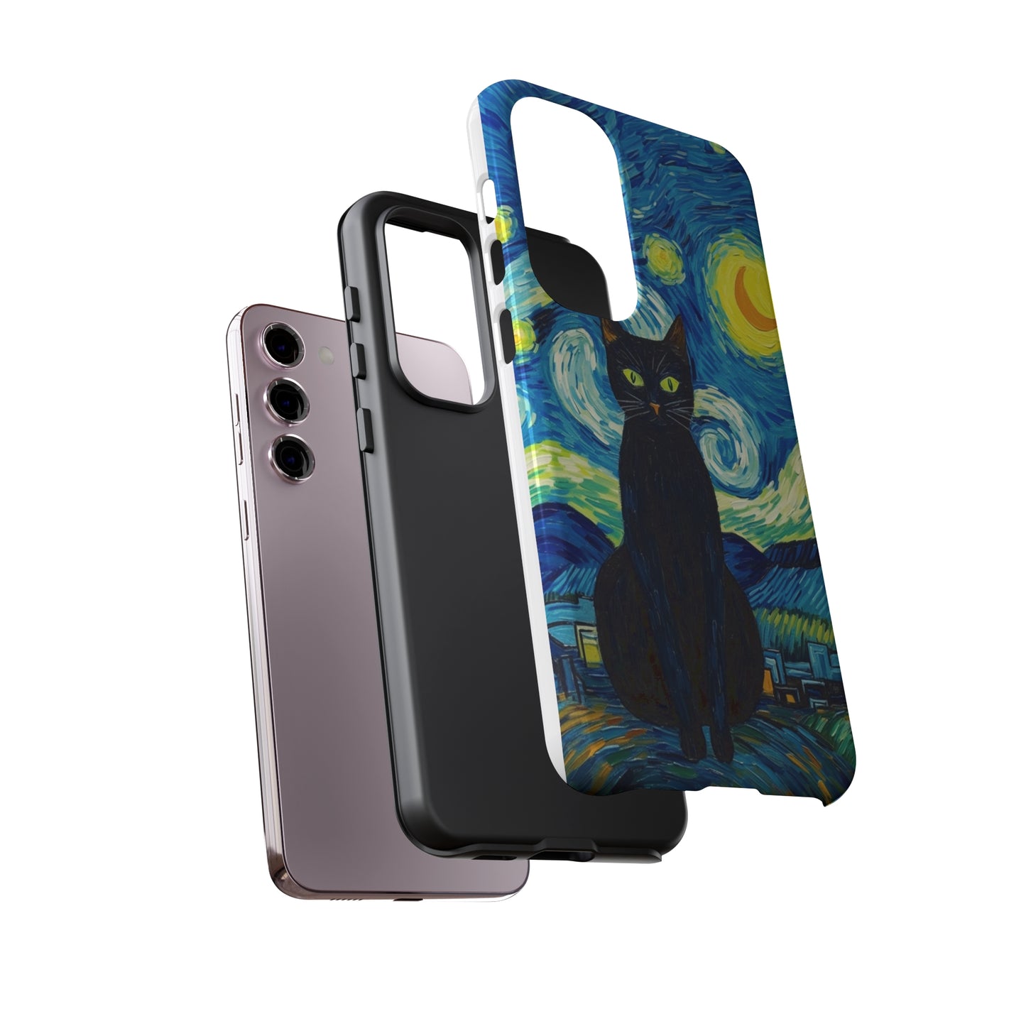 Starry Night Van Gogh Black Cat iPhone, Samsung Galaxy, Google Pixel  Case | Embrace Artistic Whimsy and Feline Charm