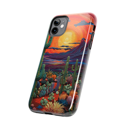 Desert Cactus Embroidery Style Phone Case