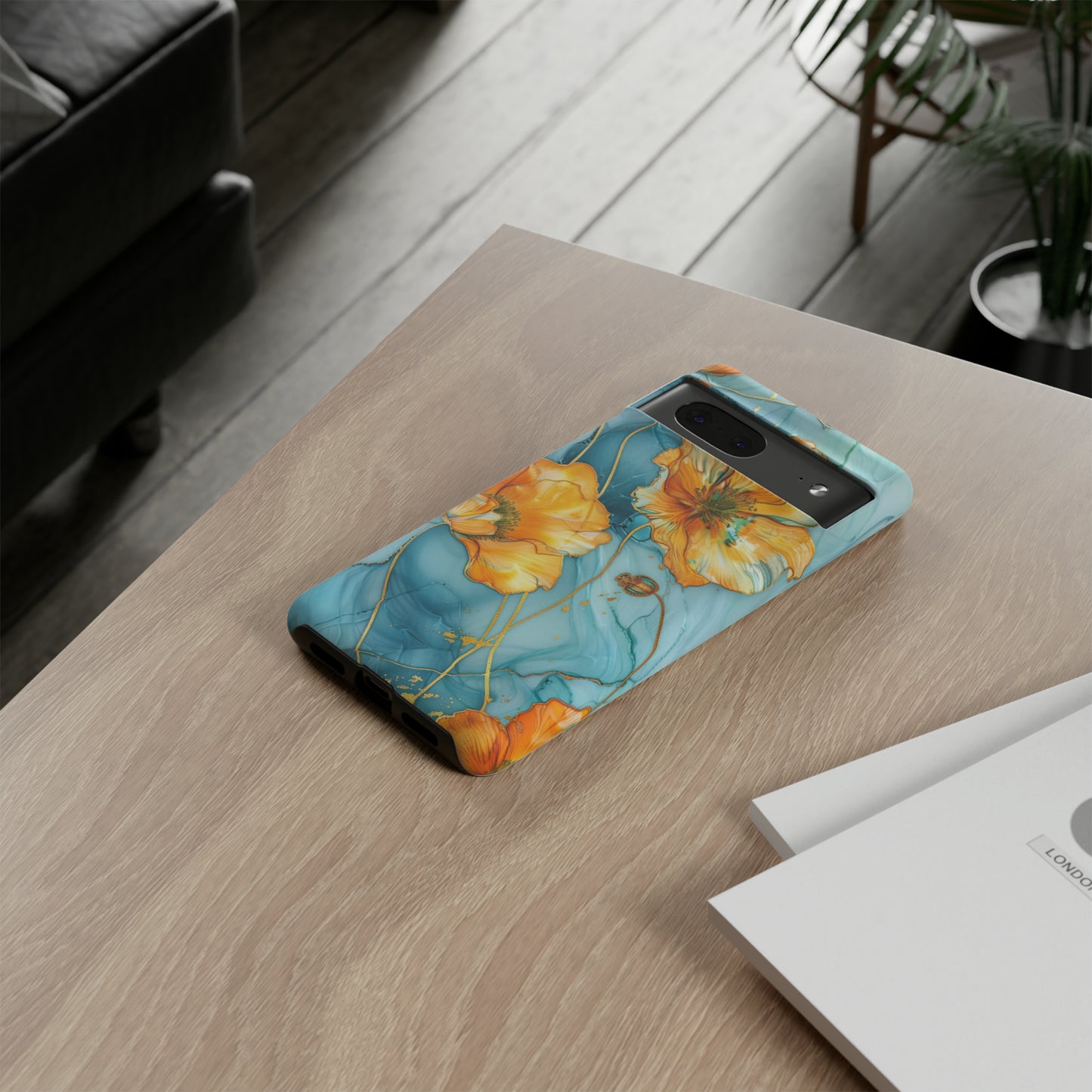 Gold Poppies Color Splash Floral Design Phone Case