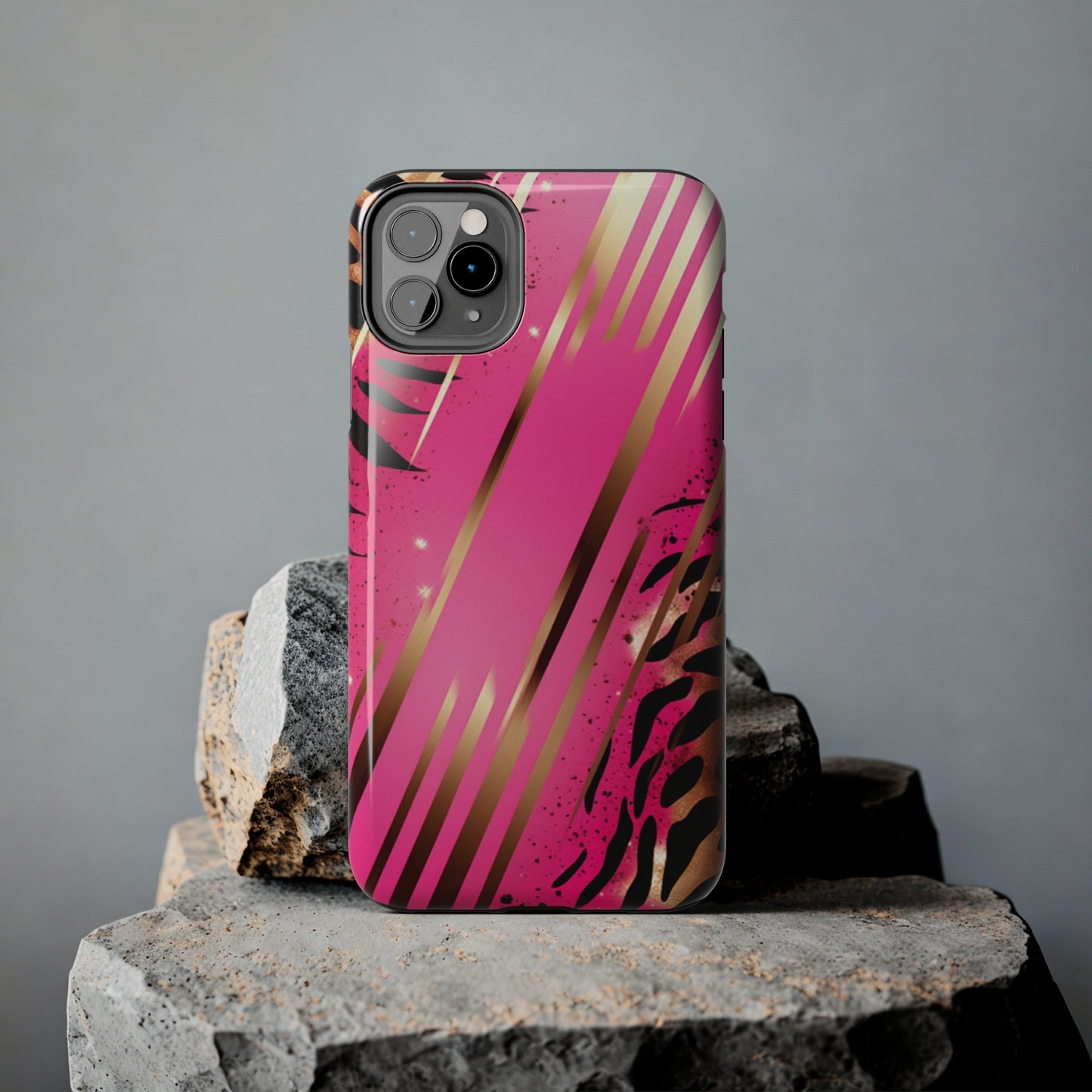 Elegant Wilderness: Pink & Gold Tiger Stripes | Mesmerizing Lush iPhone Case