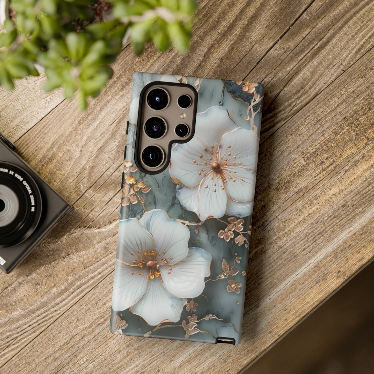 White Flower on Marble Stone  Phone Case