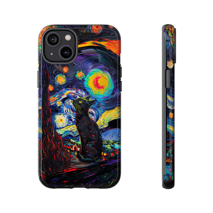 Starry Night Black Cat Van Gogh Painting Art Phone Case