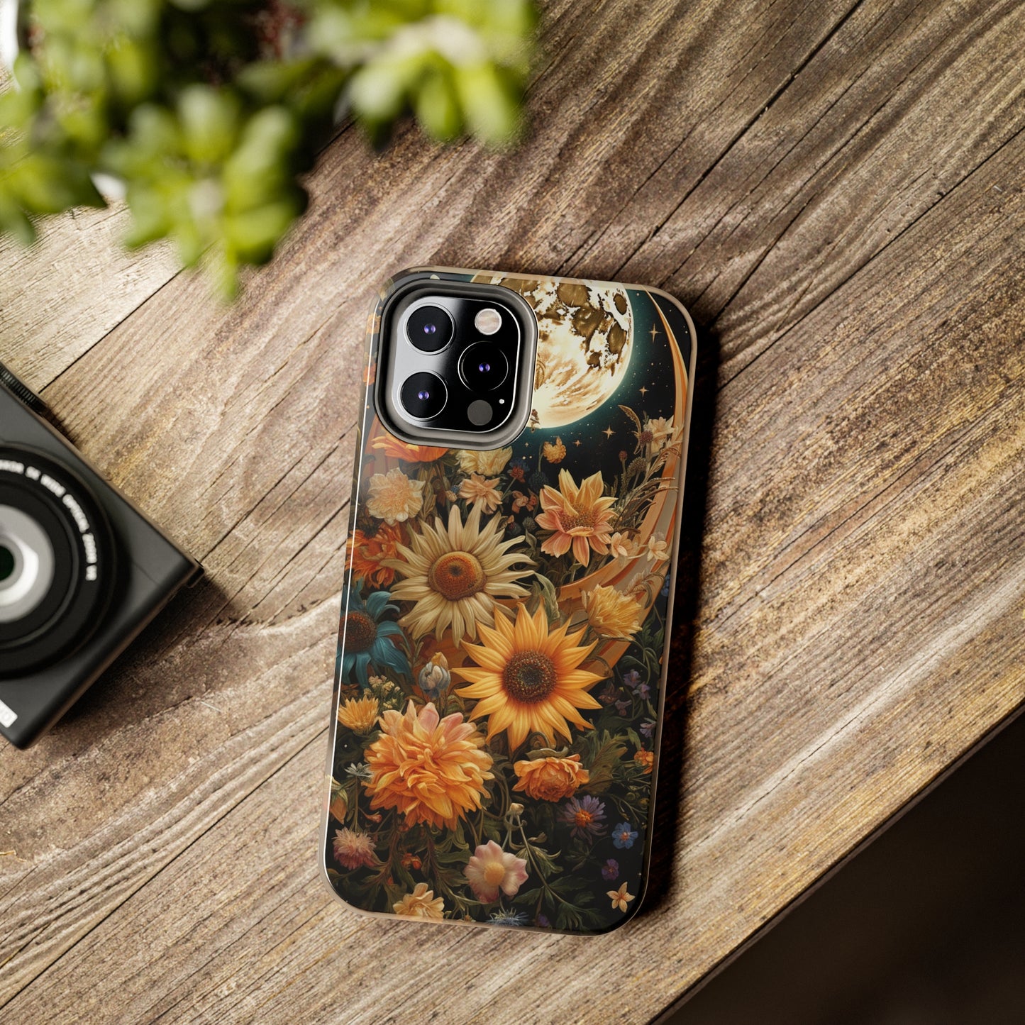 Celestial Charm: iPhone Case with Boho Cottagecore Fusion of Floral, Sun, Moon & Stars