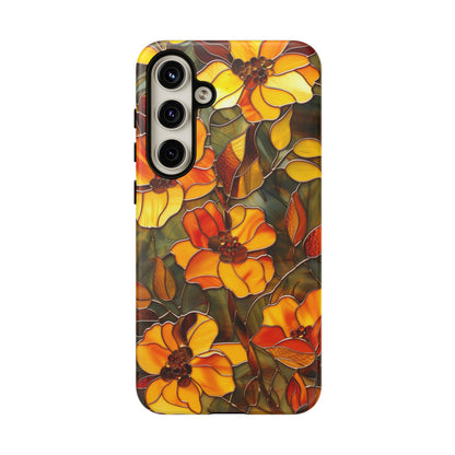 Orange Floral Phone Case Stained Glass Style