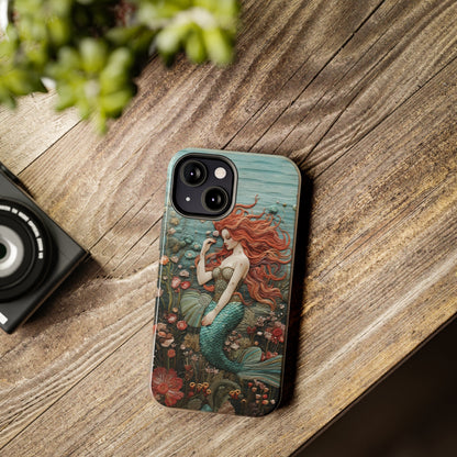 Siren's Song: Mermaid Elegance Apple Phone Case | Embroidery-Inspired iPhone Case