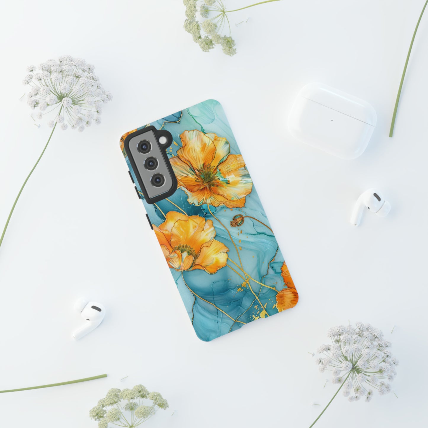 Gold Poppies Color Splash Floral Design Phone Case