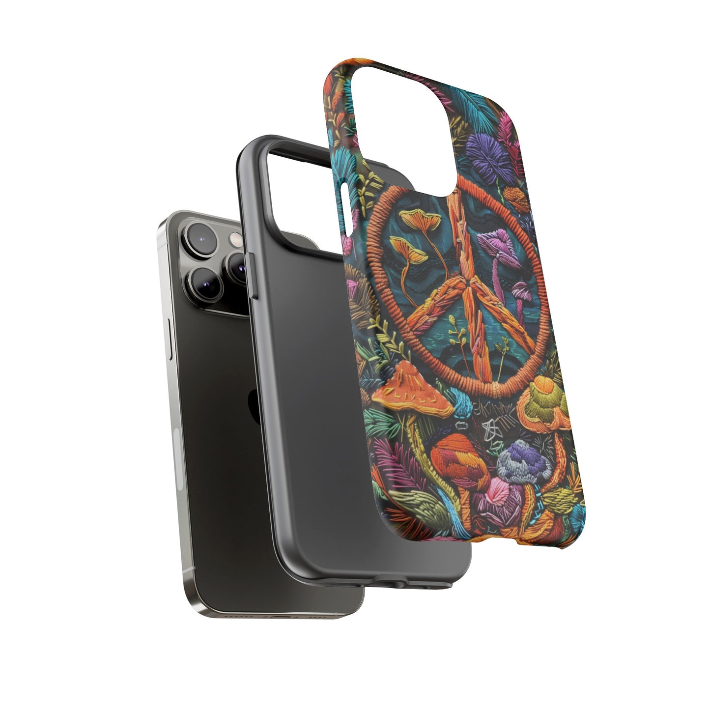 Embroidery Style Magic Mushrooms and Peace Sign Phone Case