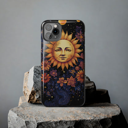 Cosmic Blooms: Floral Sun, Moon & Stars iPhone Case - Where Celestial Meets Botanical