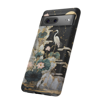 Heron and Moon Floral Zen Art Phone Case