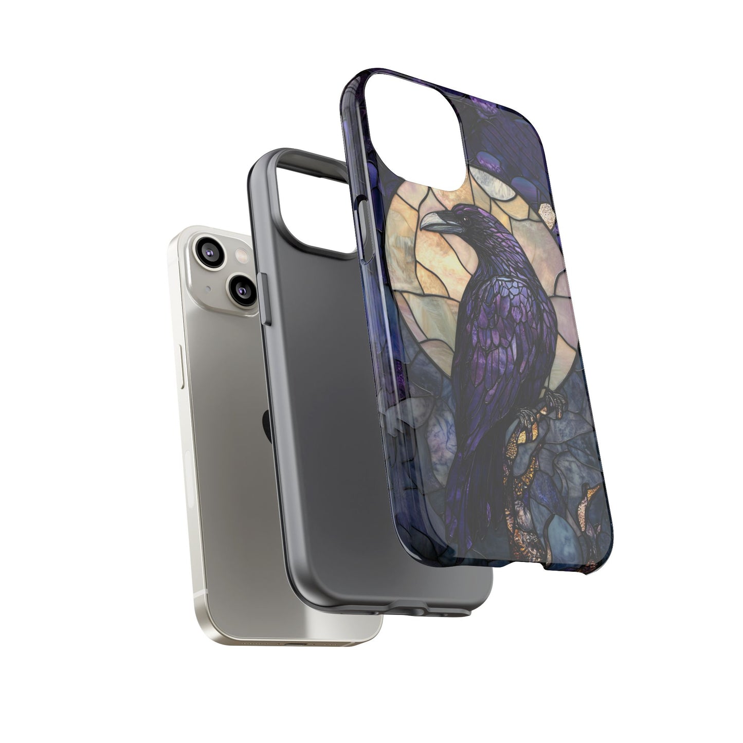 Halloween Phone Case Purple Raven Stained Glass Style Spooky Moon Phone Cover