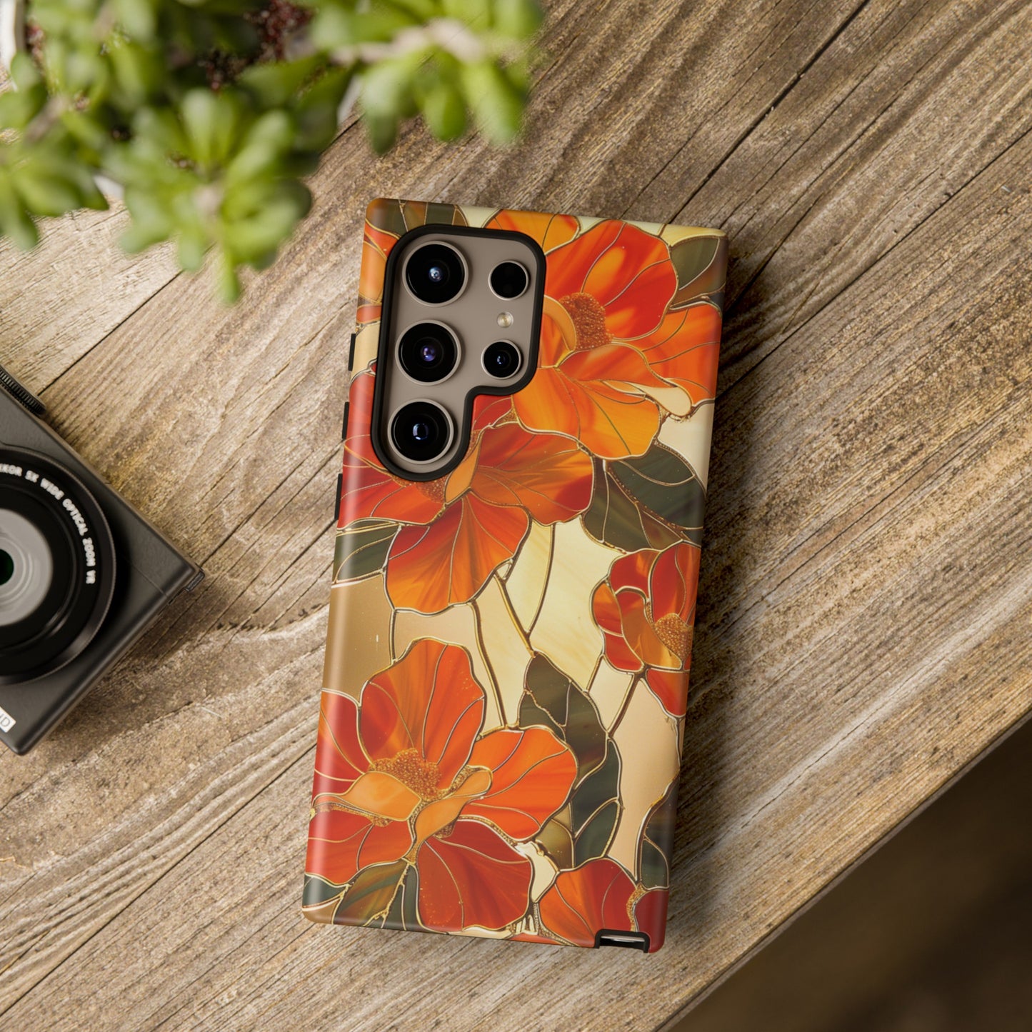 Orange Floral Phone Case Stained Glass Flower Aesthetic