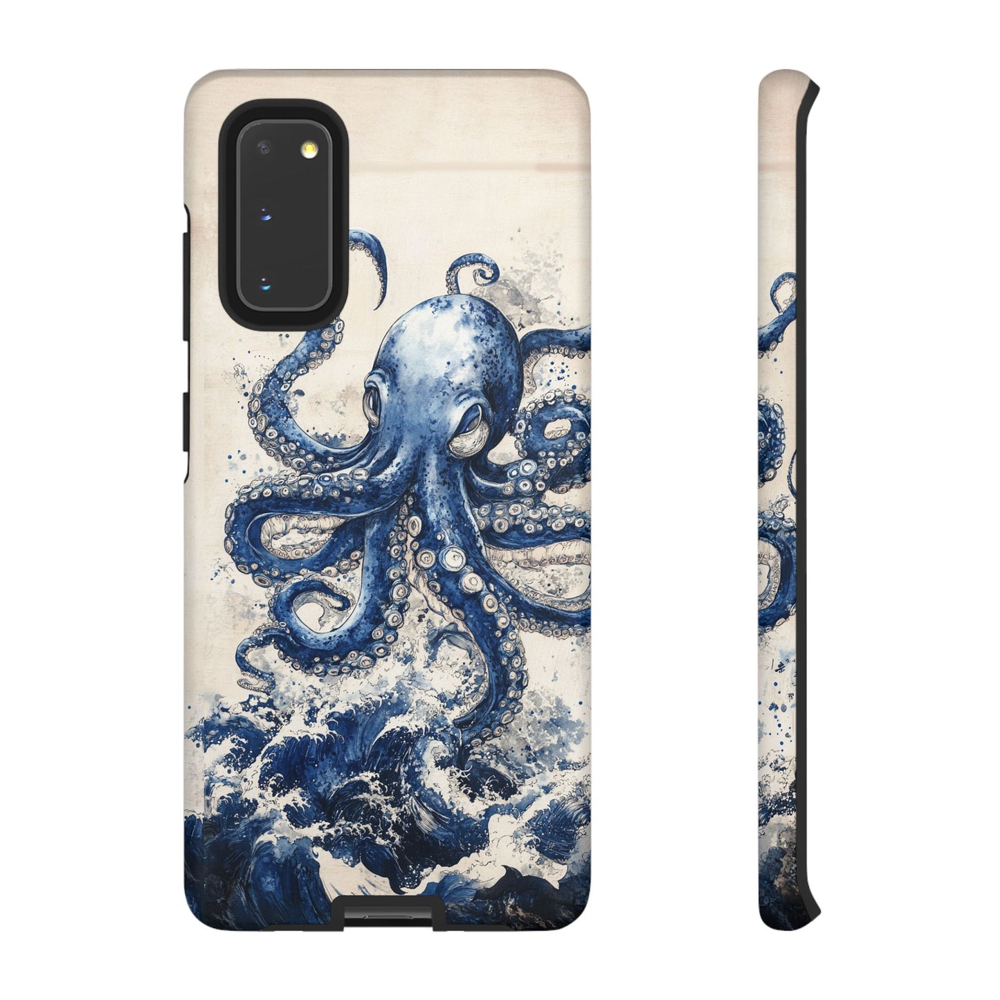 Vintage Japanese Art Style Blue Octopus and Waves Phone Cover