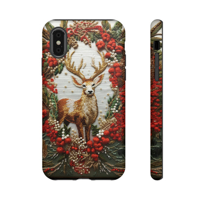 Embroidery Christmas Deer Floral Phone Case