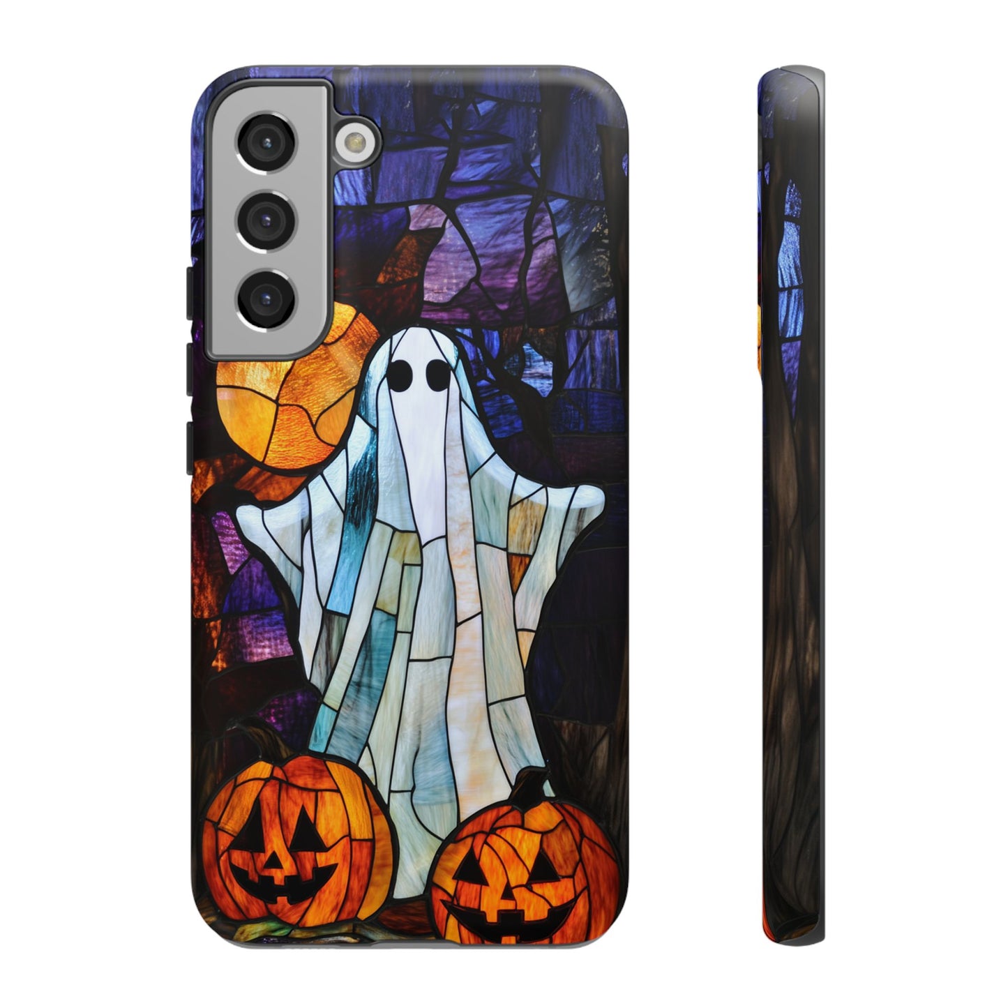 Stained Glass Halloween Ghost and Jack-o'-Lanterns Phone Cover