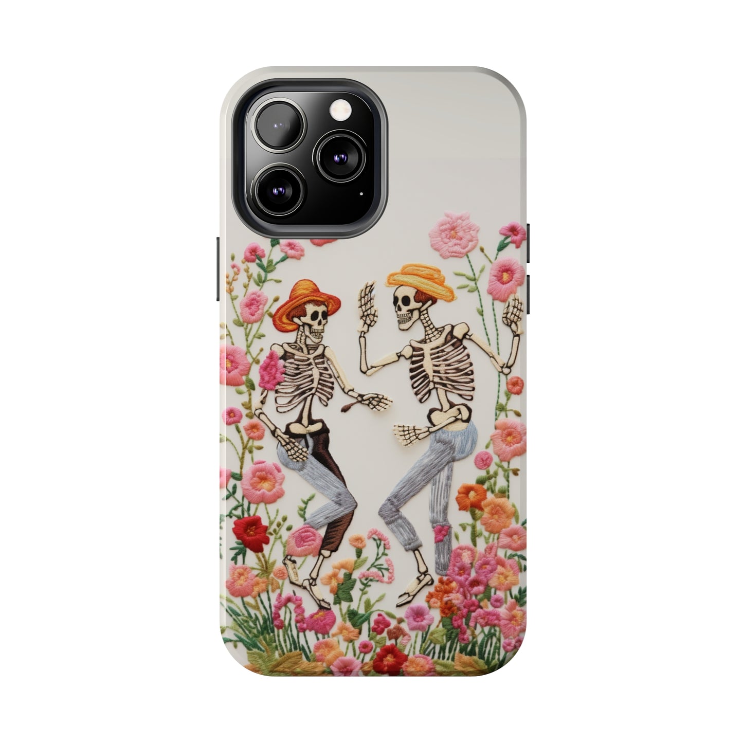 Dancing Halloween Skeletons Embroidery iPhone Case | iPhone X to iPhone 14 Pro Max