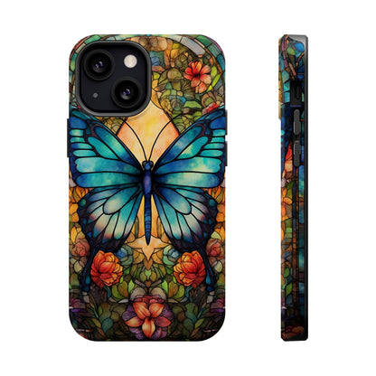 Butterfly Stained Glass MagSafe iPhone Case | Floral Aesthetic Art Retro Phone Tough Case iPhone 14 Plus 13 12 7 8 SE Hippie Boho Style