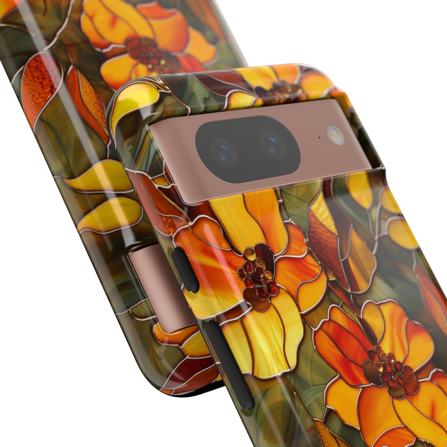 Orange Floral Phone Case Stained Glass Style