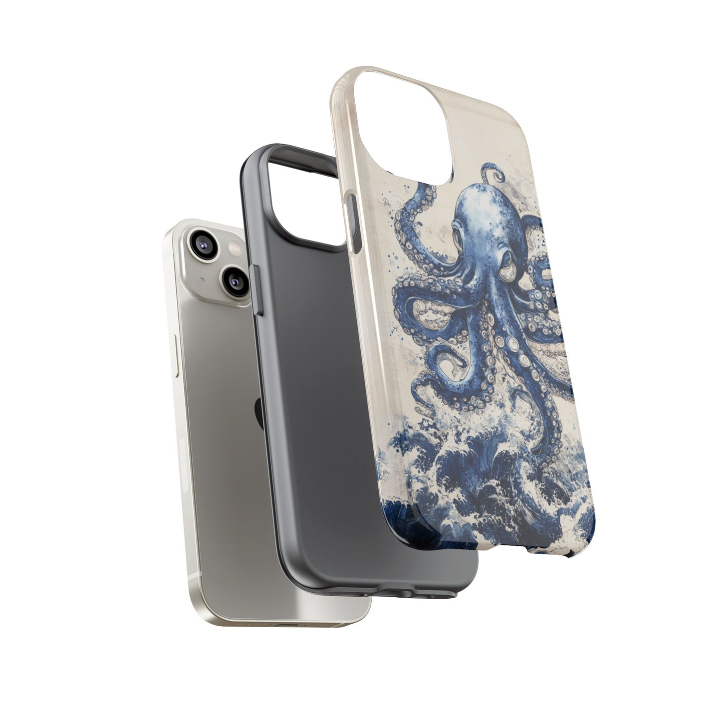 Vintage Japanese Art Style Blue Octopus and Waves Phone Cover