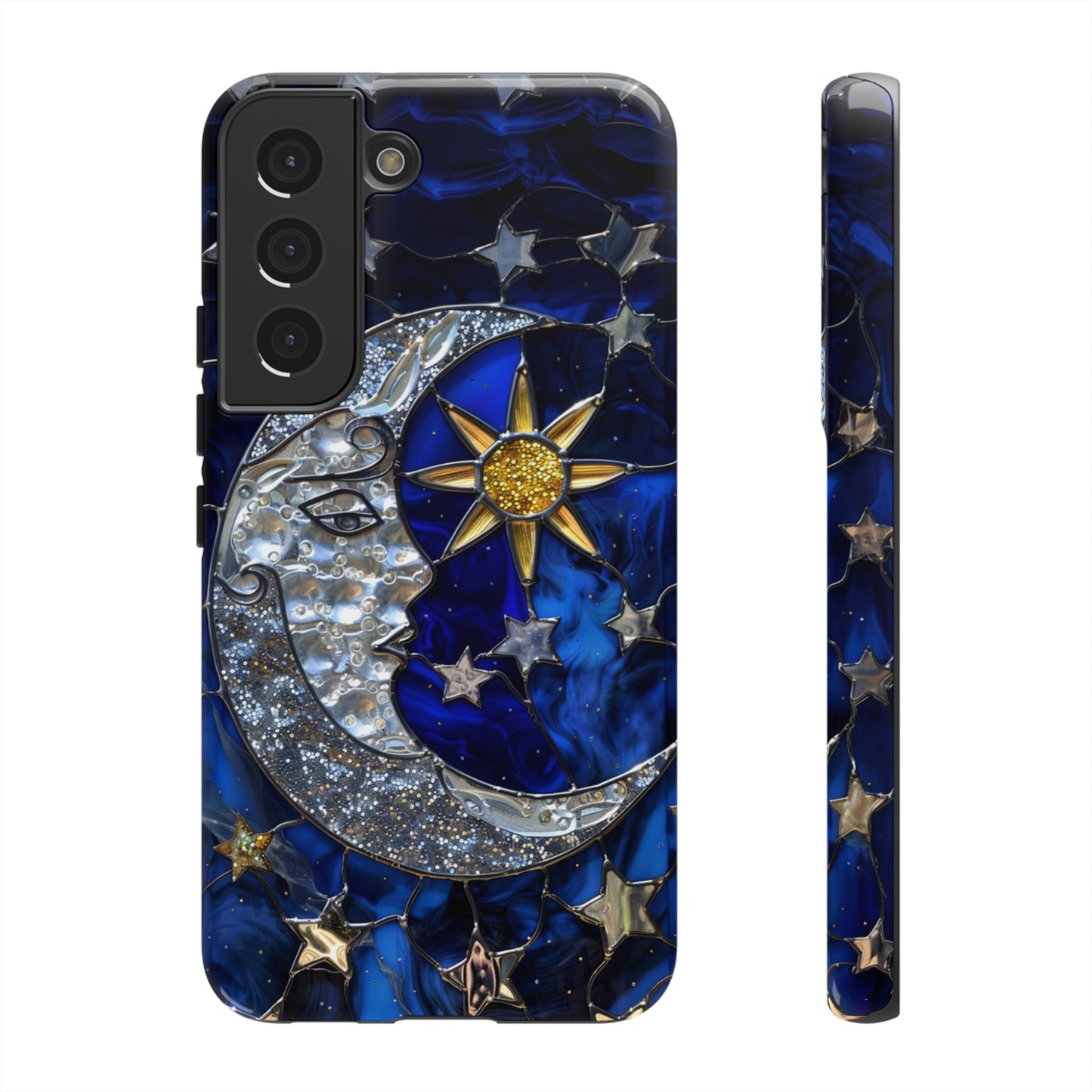 Cosmic Moon & Stars Stained Glass Starry Night Phone Case