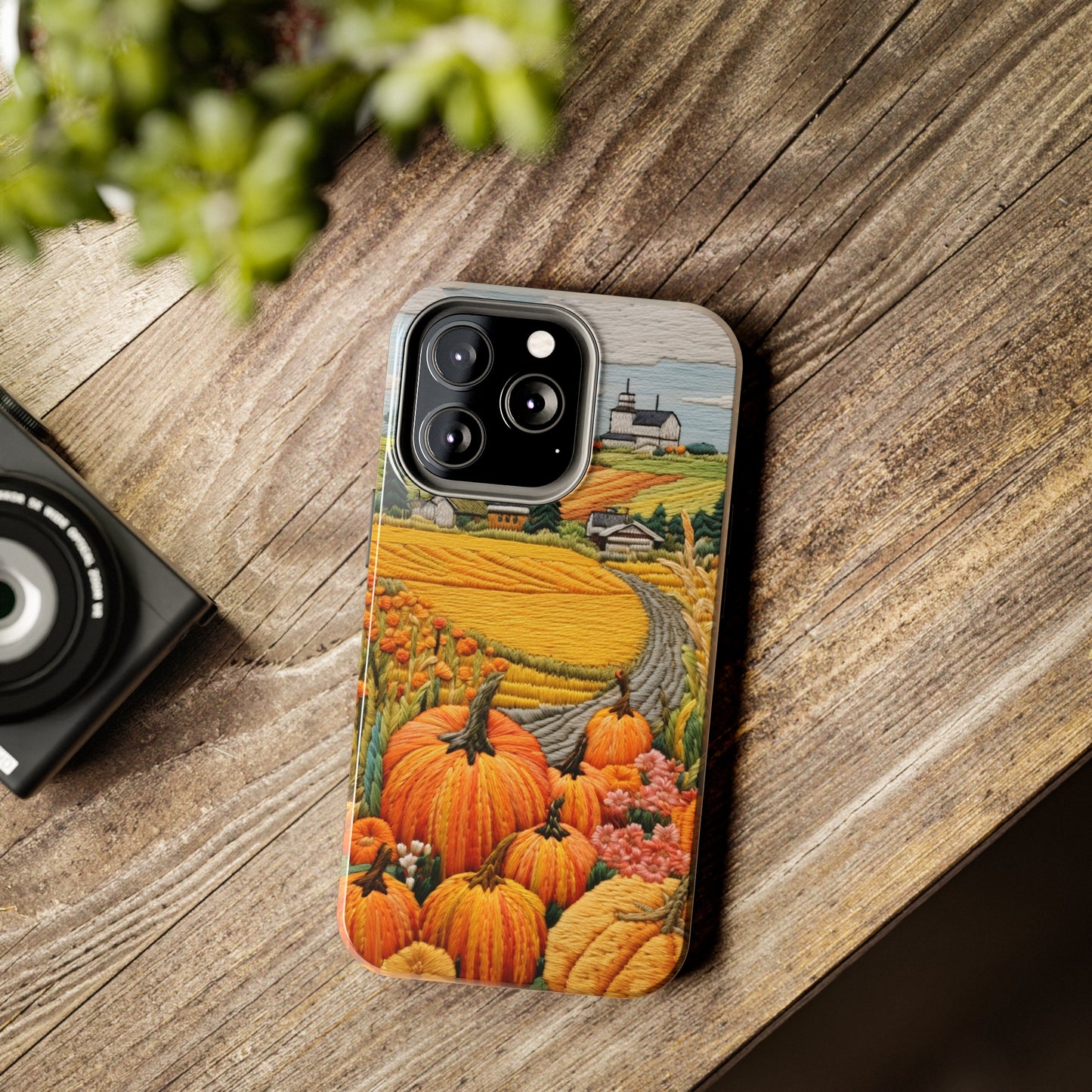 Harvest Hues: Halloween Pumpkin Patch | Embroidered Landscape for iPhone Range