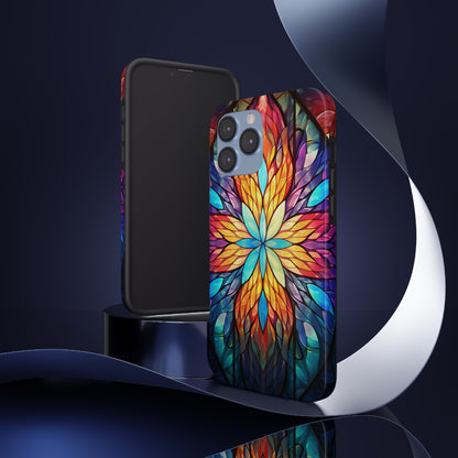 Stained Glass Tough iPhone Case | Trippy Psychedelic Colorful Flowers Floral Aesthetic Retro iPhone 14 Plus 13 12 7 8 Se Trendy Hippie Boho