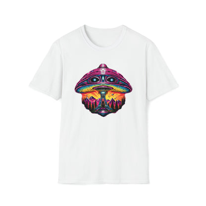 Trippy UFO Galactic Tee - Unisex Cosmic Alien Encounter T-Shirt, Vibrant Space Design