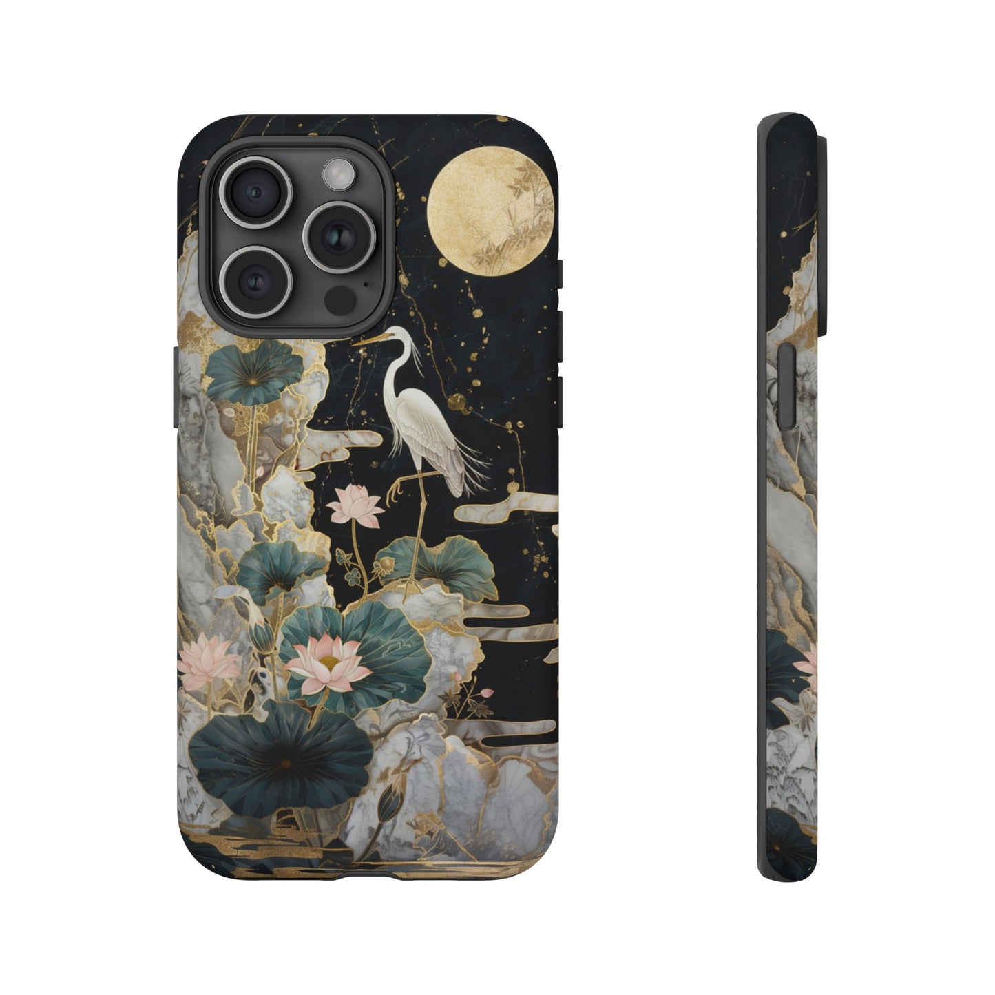 Heron and Moon Floral Zen Art Phone Case