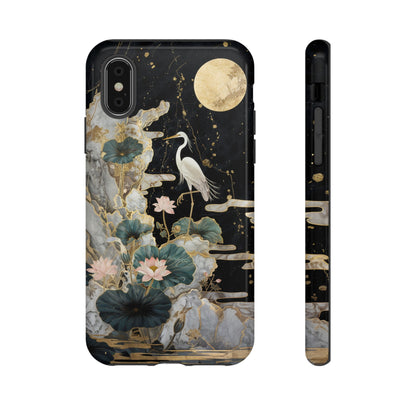 Heron and Moon Floral Zen Art Phone Case