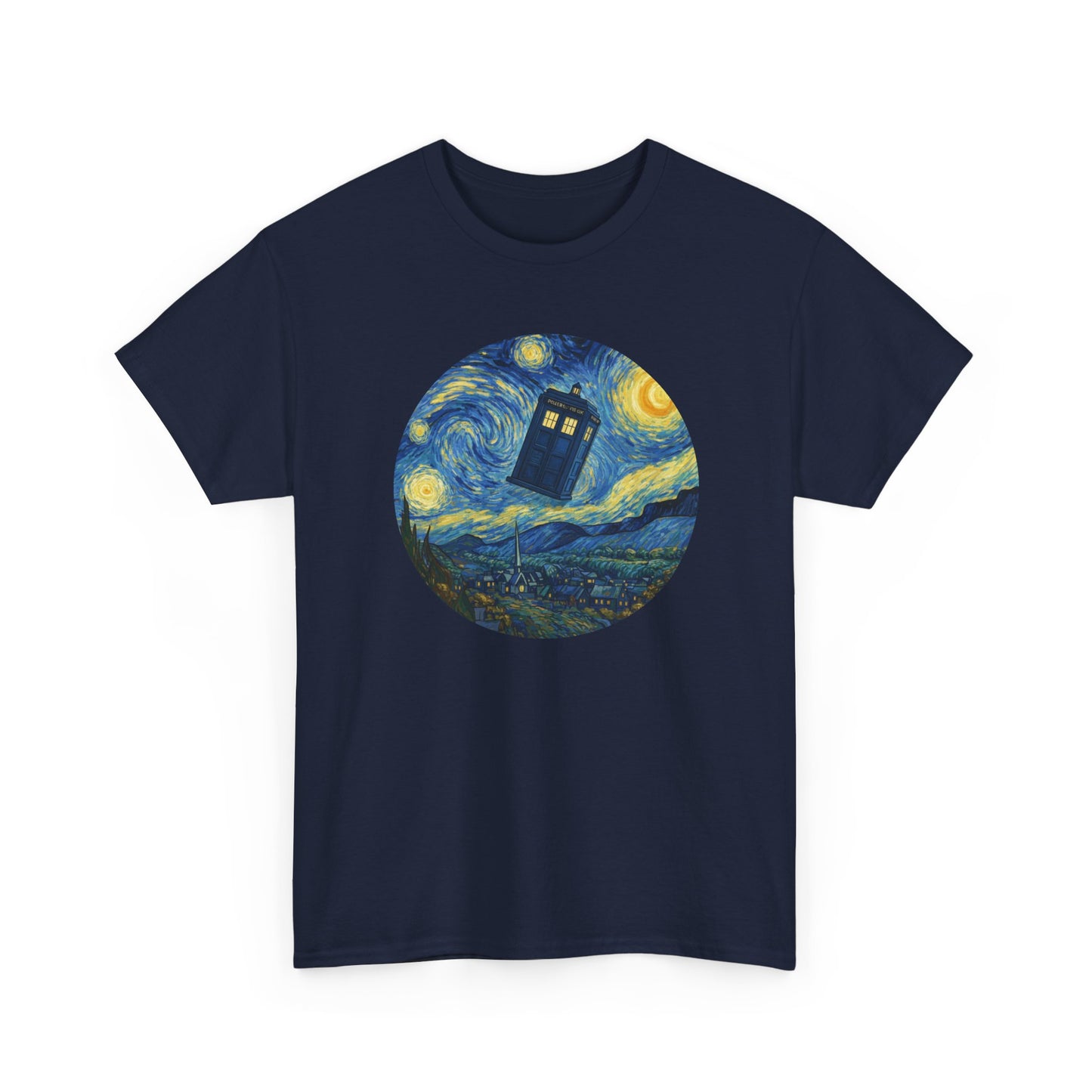 Van Gogh Police Box Starry Night Fantasy Parody Graphic T-Shirt