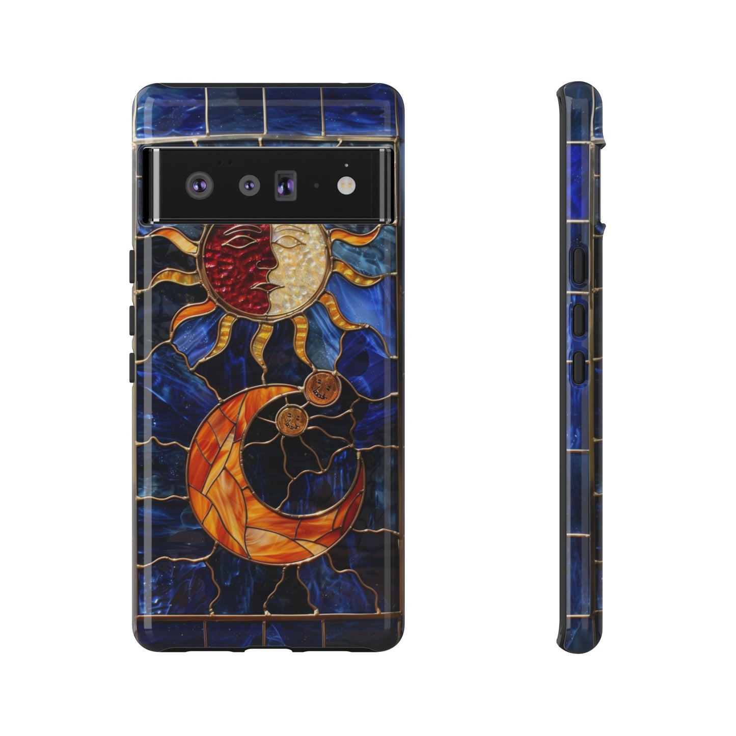 Celestial Stained Glass Moon and Stars iPhone 15 Case