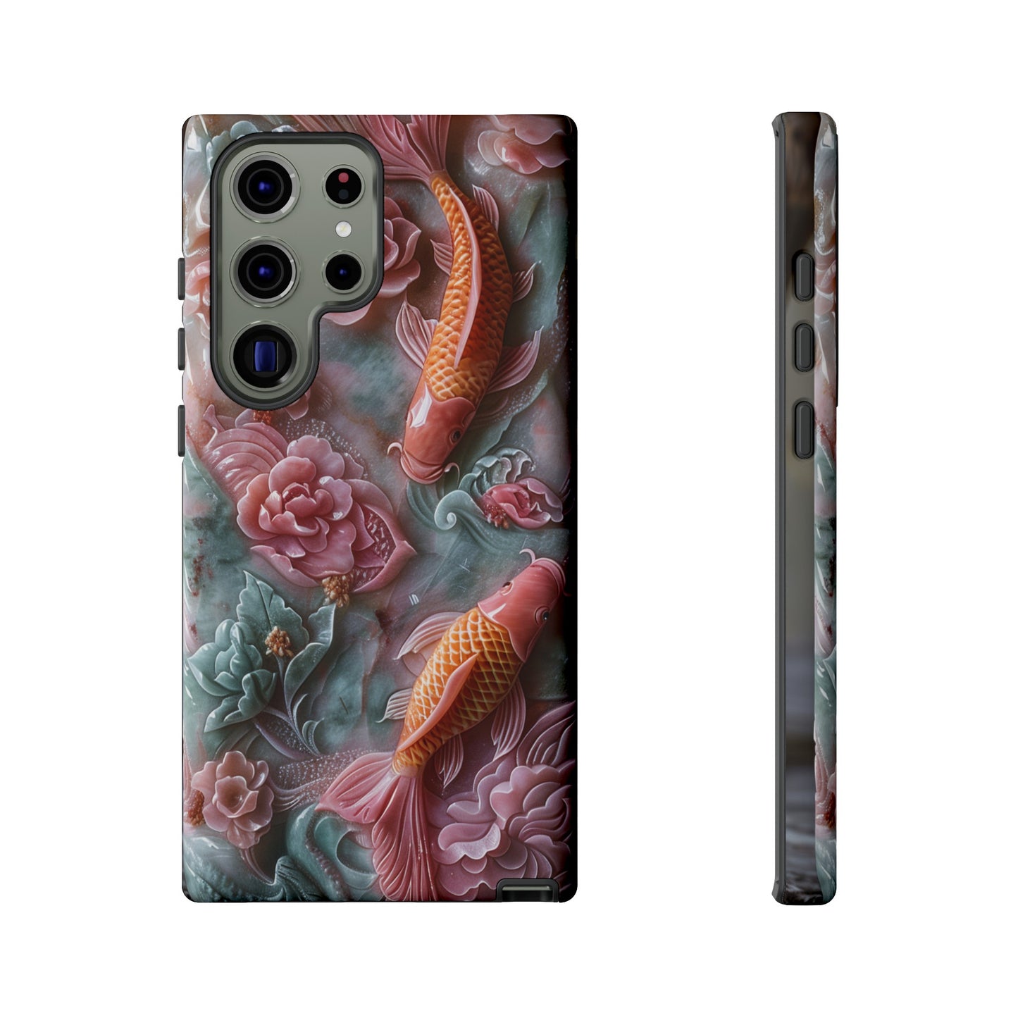 Pink Marble Fish Asian Jade Carving Koi Art Phone Case