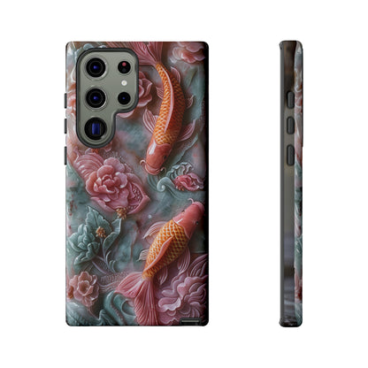 Pink Marble Fish Asian Jade Carving Koi Art Phone Case