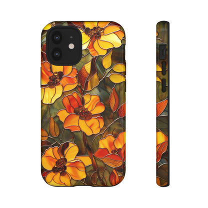 Orange Floral Phone Case Stained Glass Style