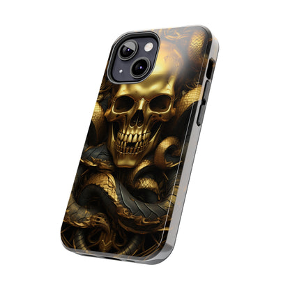 iPhone 14 Case Dark Elegance: Gold Skulls and Snakes Tough iPhone Case | An Edgy Goth Delight