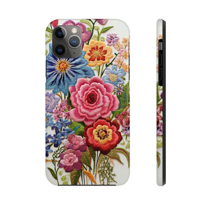 Embroidery Style Floral Aesthetic Flowers in Retro Vintage Tough Case iPhone Case