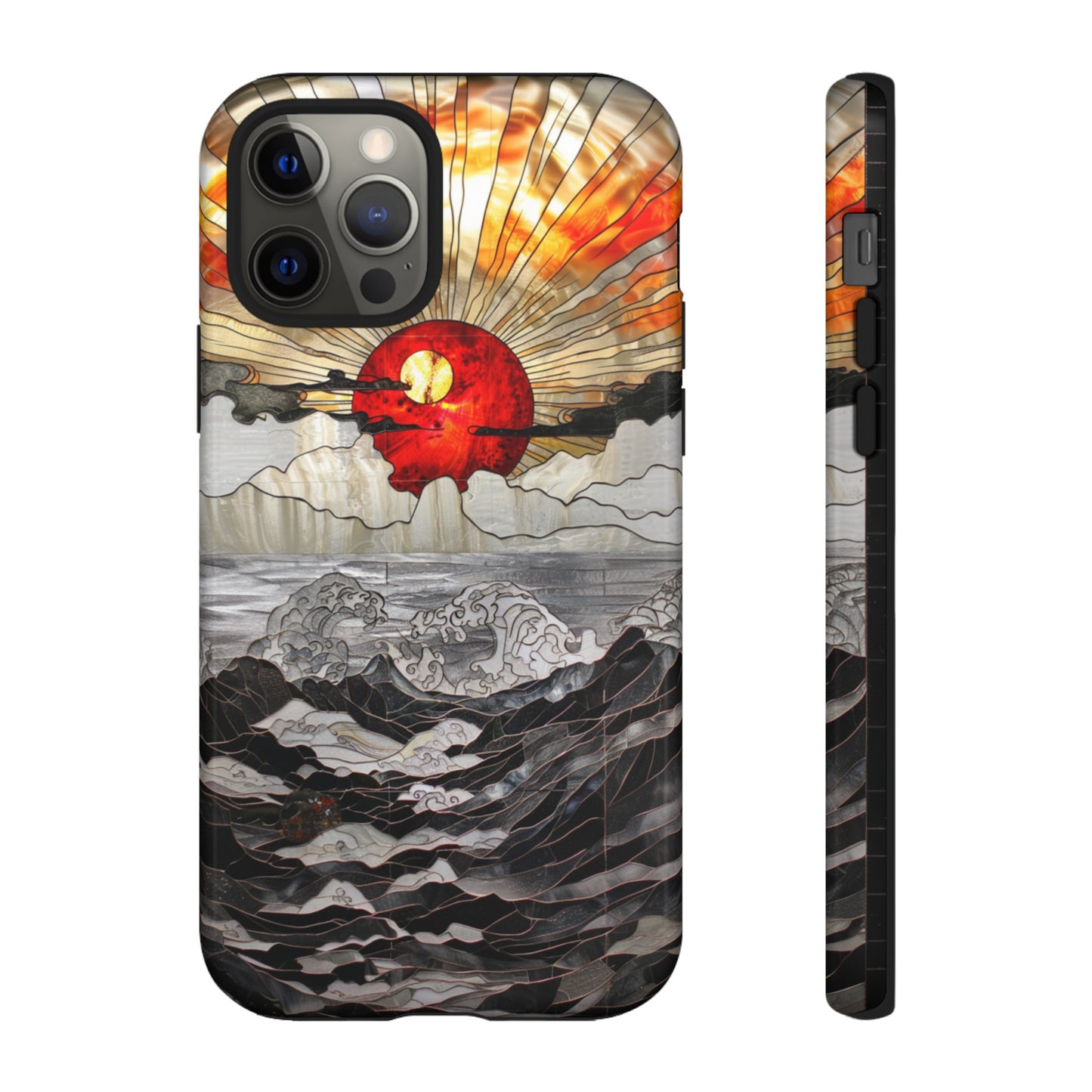 Japanese Rising Sun Phone Case Stained Glass Ocean Wave Phone Cover iPhone 15 Case