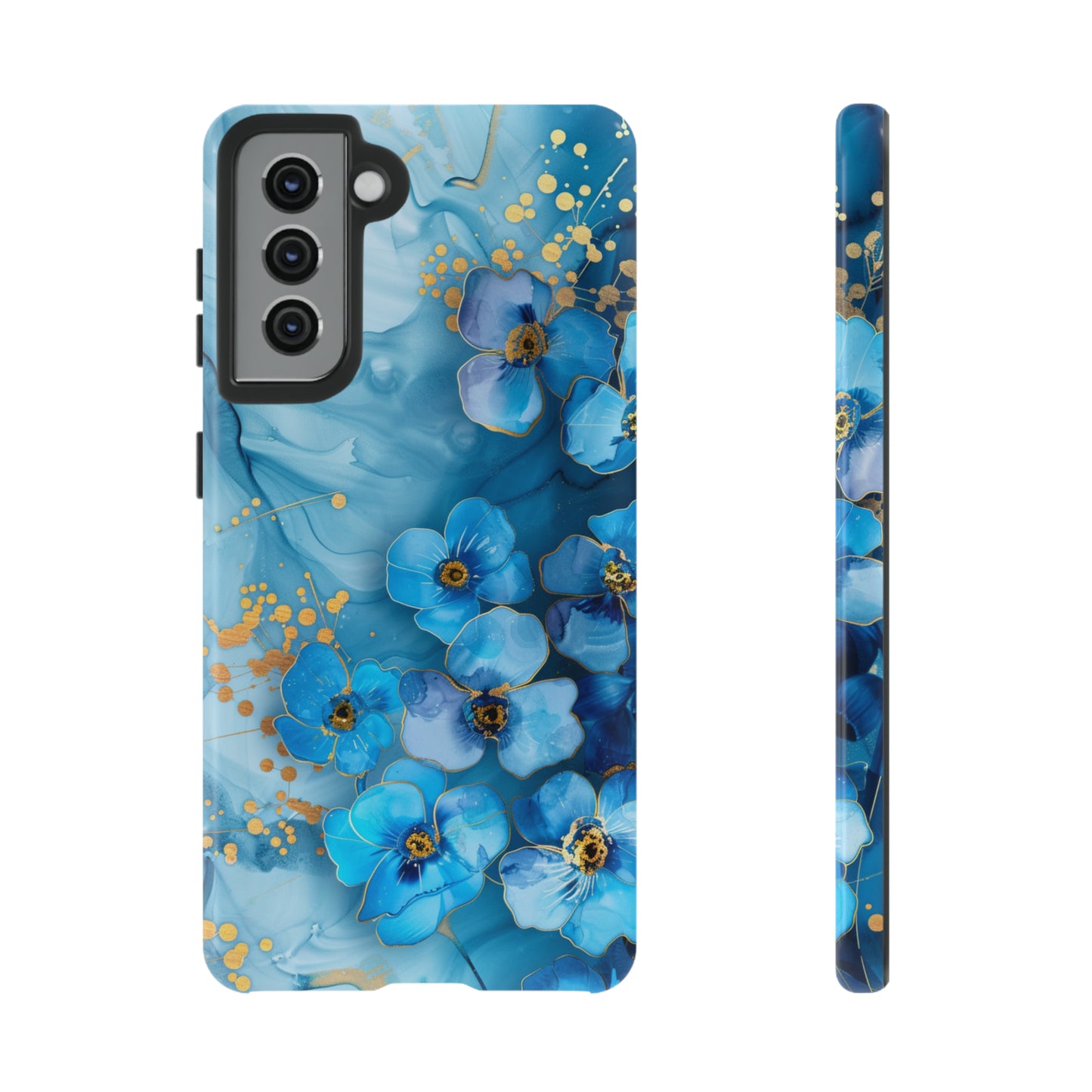 Forget Me Nots Gold Color Splash Floral Design Phone Case