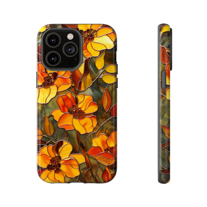 Orange Floral Phone Case Stained Glass Style