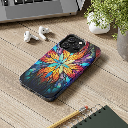 Stained Glass Tough iPhone Case | Trippy Psychedelic Colorful Flowers Floral Aesthetic Retro iPhone 14 Plus 13 12 7 8 Se Trendy Hippie Boho