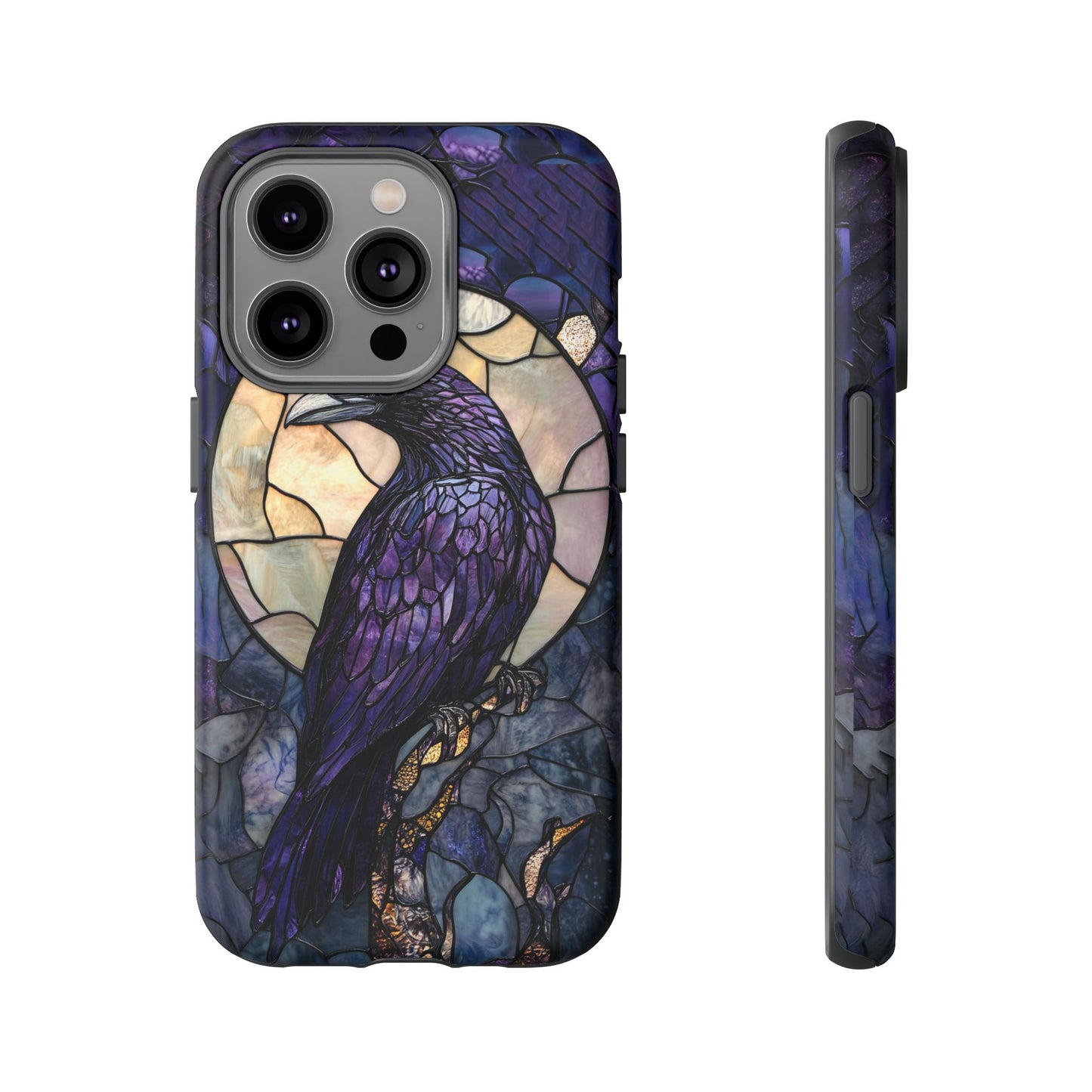 Halloween Phone Case Purple Raven Stained Glass Style Spooky Moon Phone Cover