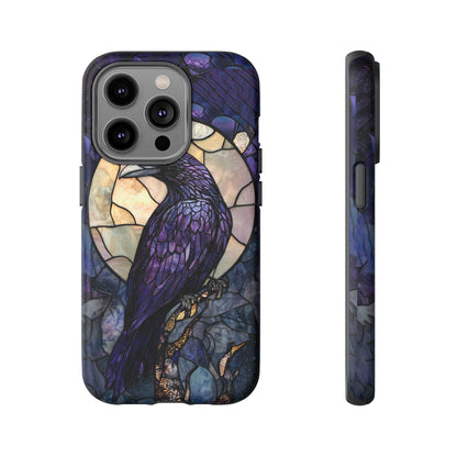 Halloween Phone Case Purple Raven Stained Glass Style Spooky Moon Phone Cover