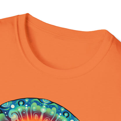 Trippy UFO Galactic Tee - Unisex Cosmic Alien Encounter T-Shirt, Vibrant Space Design