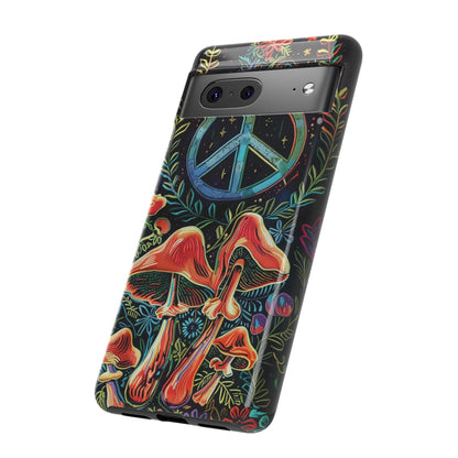 Embroidery Style Magic Mushrooms and Peace Sign Phone Case