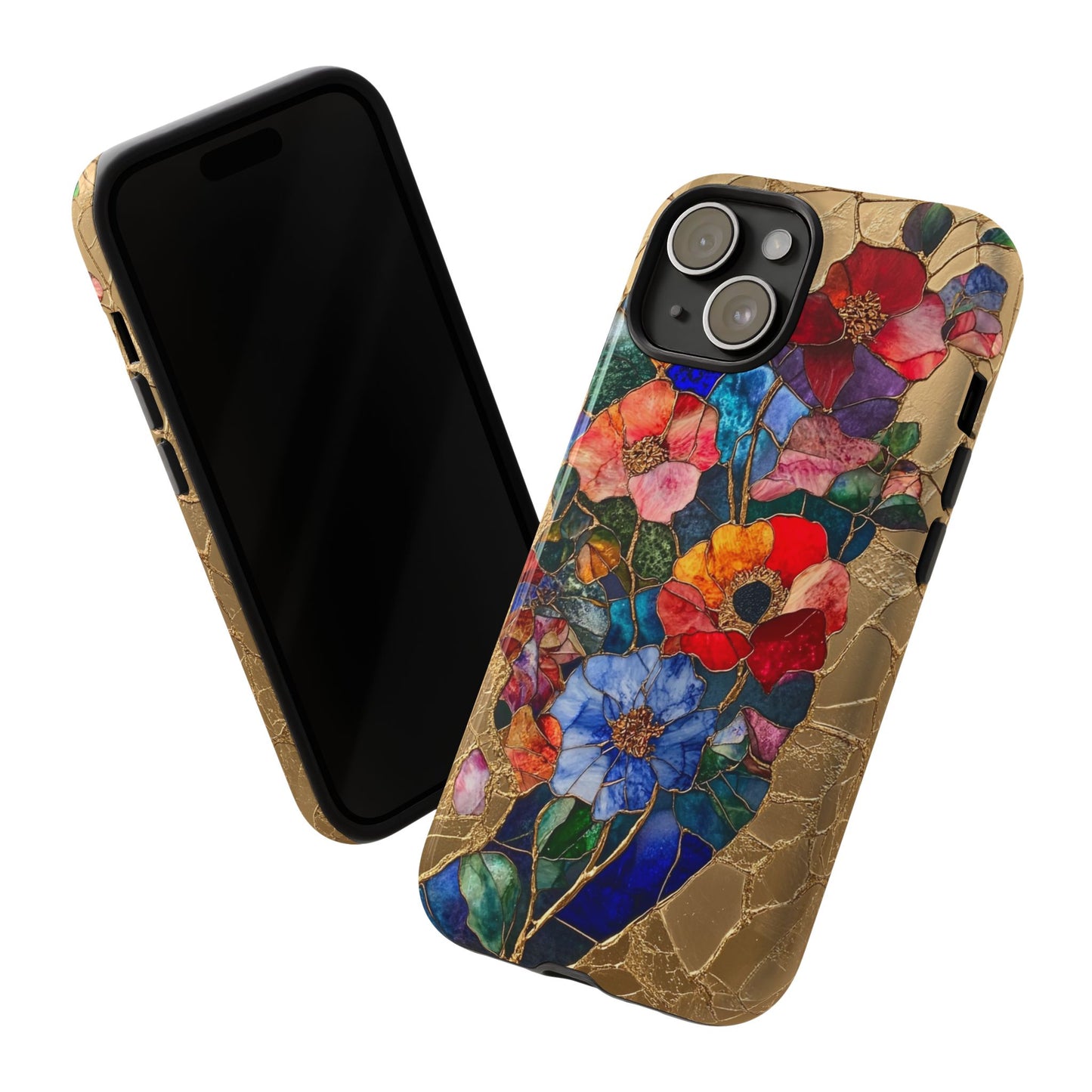 Stained Glass Style Floral Aesthetic Gold Inlay Japanese Art Phone Case