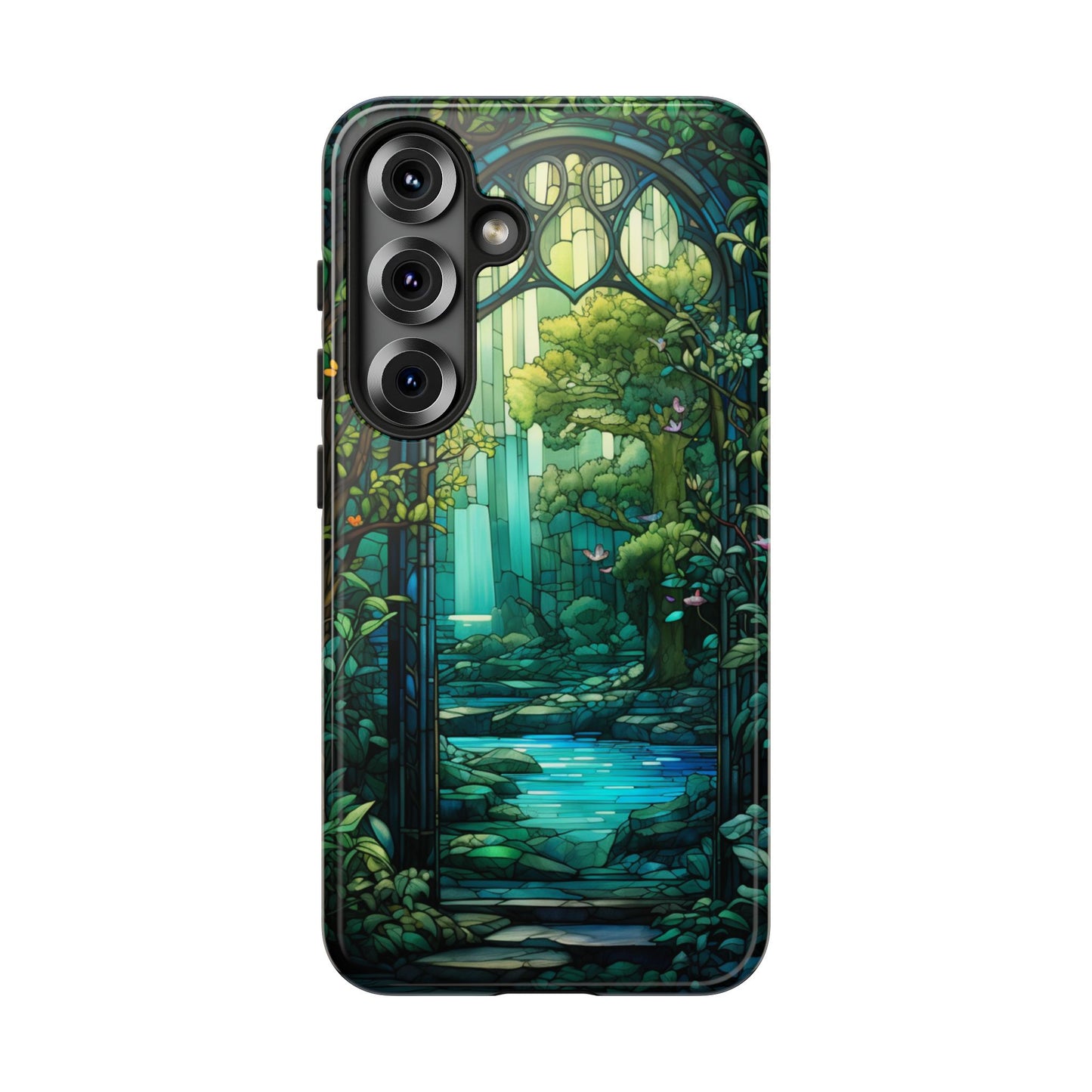 Samsung S25 Case - Floral Garden and Stained Glass Pattern