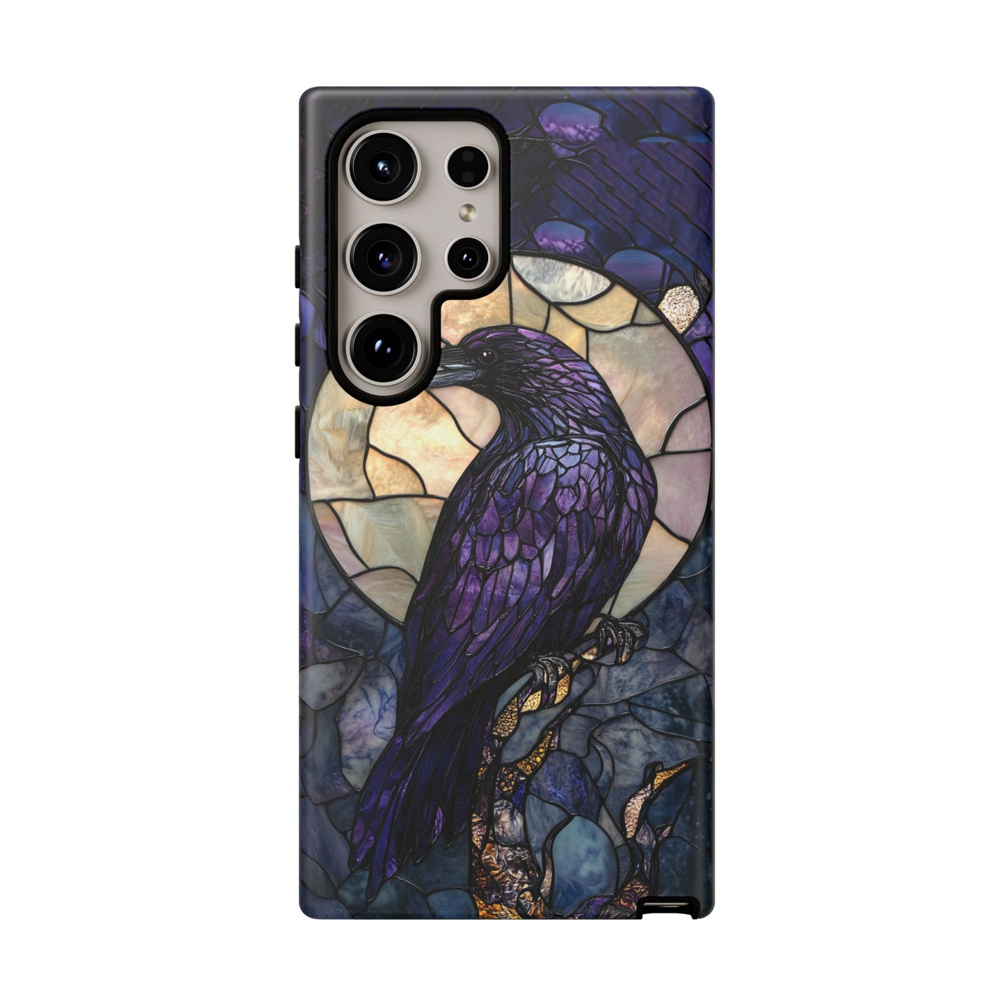 Halloween Phone Case Purple Raven Stained Glass Style Spooky Moon Phone Cover