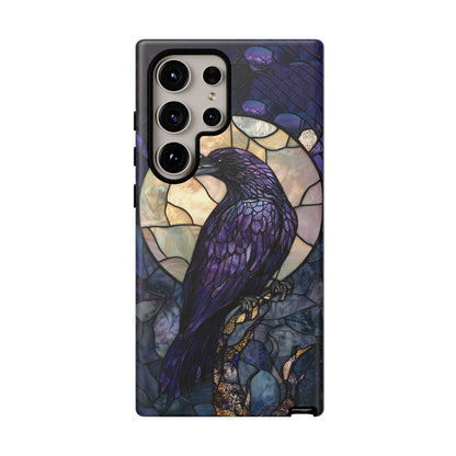 Halloween Phone Case Purple Raven Stained Glass Style Spooky Moon Phone Cover