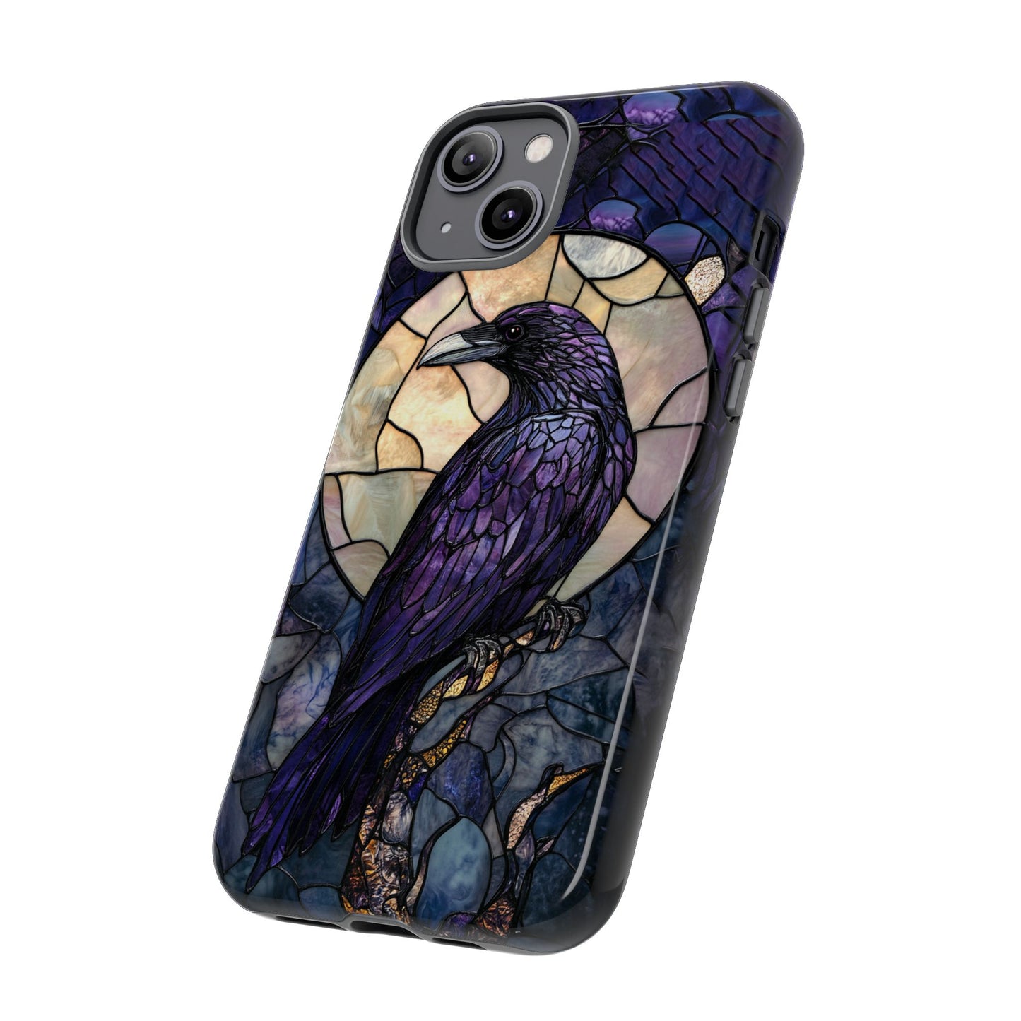 Halloween Phone Case Purple Raven Stained Glass Style Spooky Moon Phone Cover