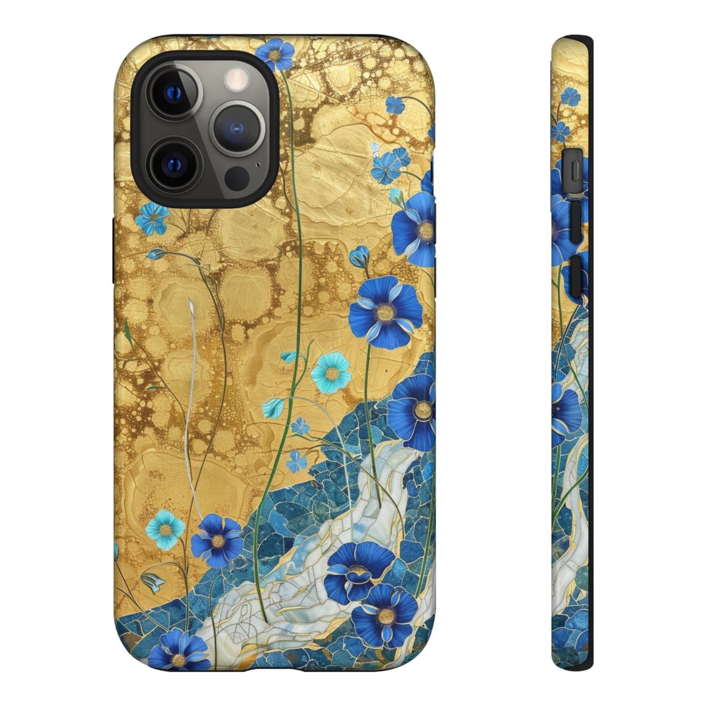 Forget Me Nots Gold Color Splash Floral Design Phone Case